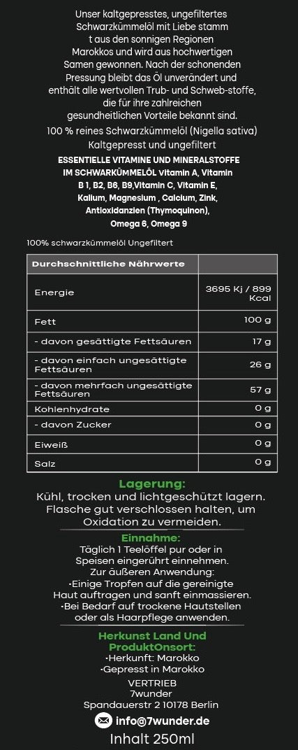 Schwarzkümmelöl aus Marokko – Kaltgepresst, Ungefiltert, 100 % Rein